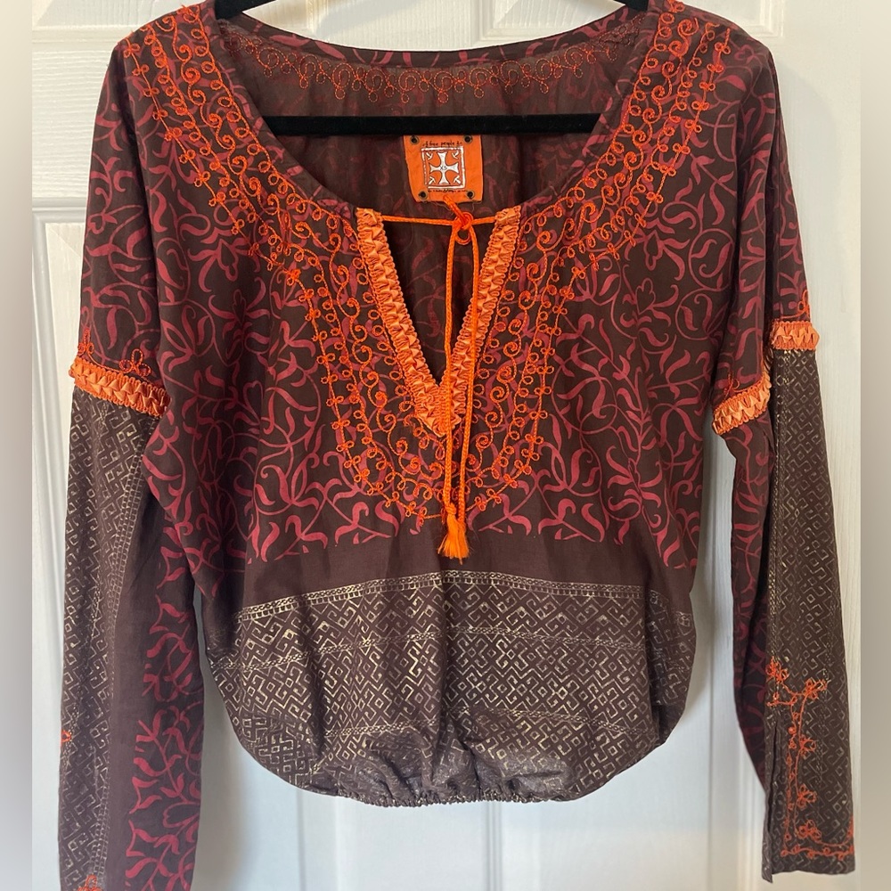 Free People Boho Peasant Blouse 
Embroidered XS